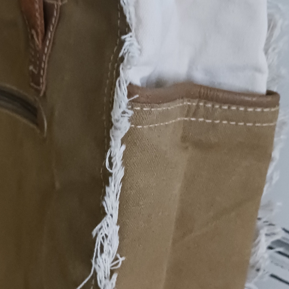 Sel De Mer Paris Canvas Tote Bag Tan Cream Fringe - Picture 12 of 12